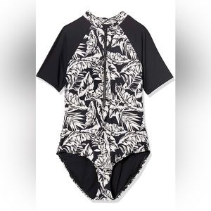 NWOT Catalina Swimwear One Piece Swimsuit / Short Sleeve Zip Front